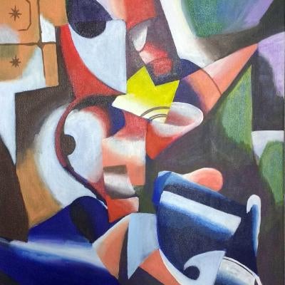 painting of 3d shapes, colorful