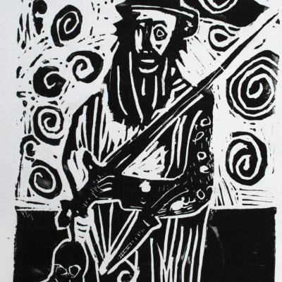 printmaking piece of a wizard