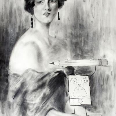 drawing of a woman and sponge bob