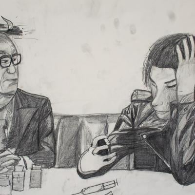 drawing of two people at table
