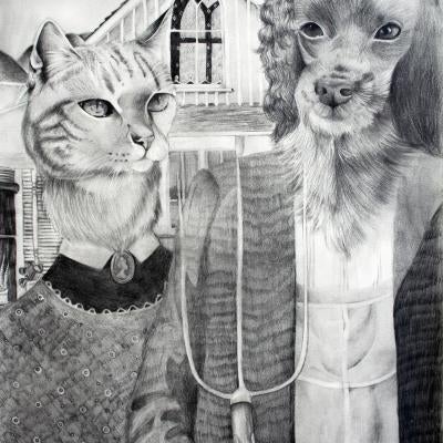 drawing of a cat and dog
