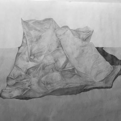 Drawing of a crumpled piece of paper