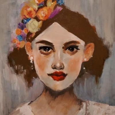 Painting of woman with flowers in her hair