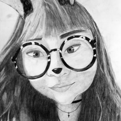 drawing of a girl with bunny ears