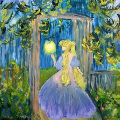 Painting of a woman in a purple dress