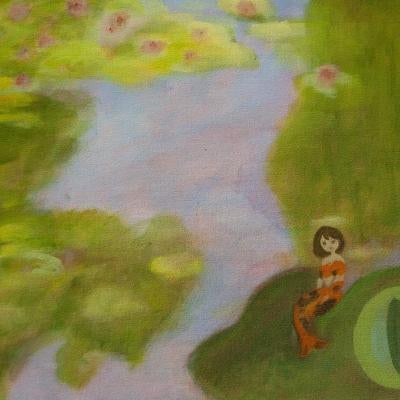 painting of a woman and a river