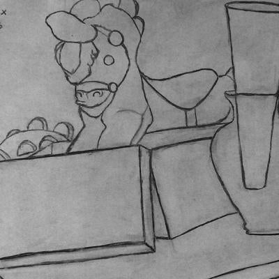 Drawing of vase and other objects