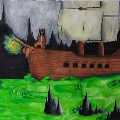 drawing of a pirate boat sailing the ghost seas