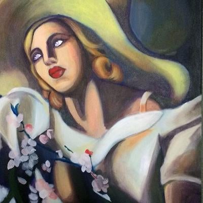 painting of a woman with a hat