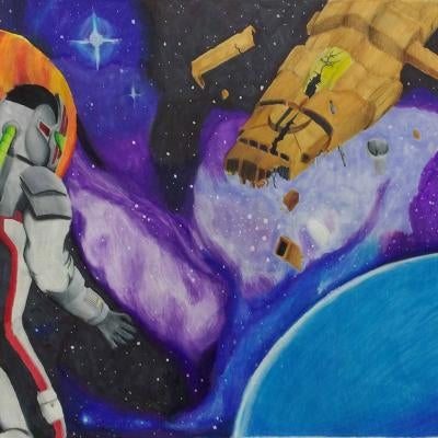 drawing of an astronaut in space