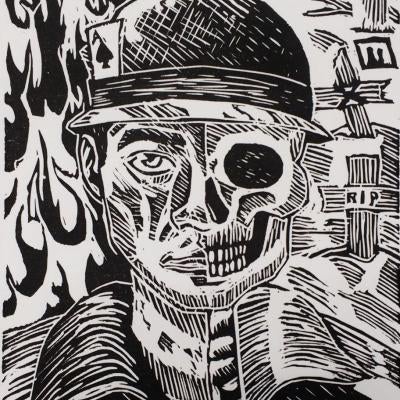 Printmaking piece of a soldier