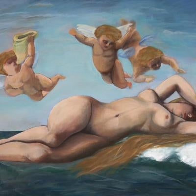 Painting of a woman and cherubs