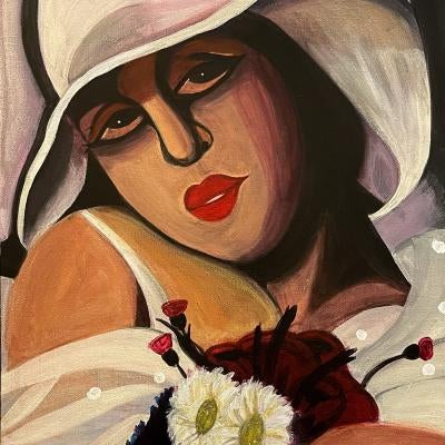 Painting of a woman with a flower