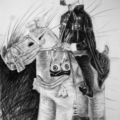 Drawing of an animal riding a pinata