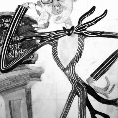 drawing of a man with the body of jack skellington