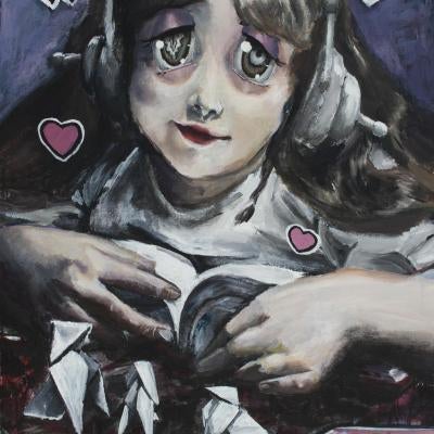 painting of a girl with headphones