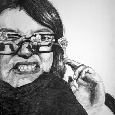 drawing of a woman with glasses