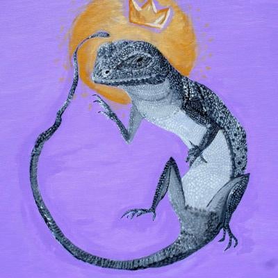 painting of a lizard with a crown