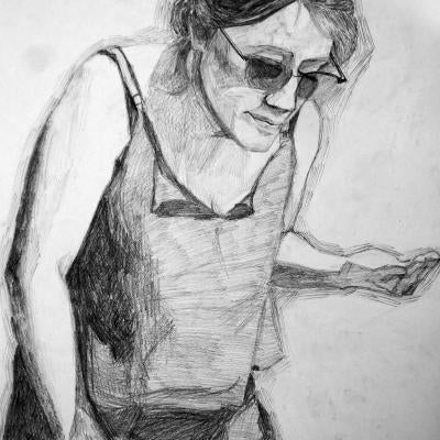 Drawing of a woman wearing sunglasses