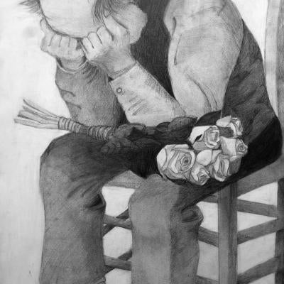 Drawing of a crying man