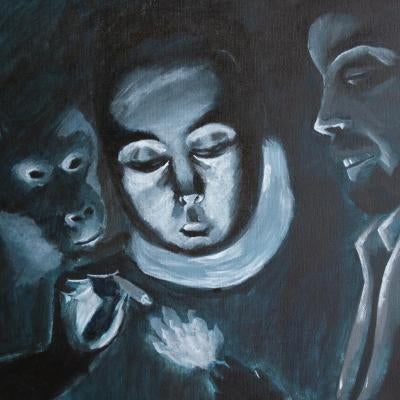Painting of a monkey about to smoke