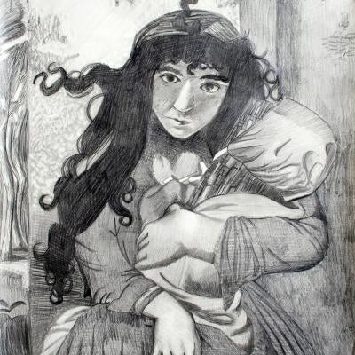 drawing of a woman holding a child