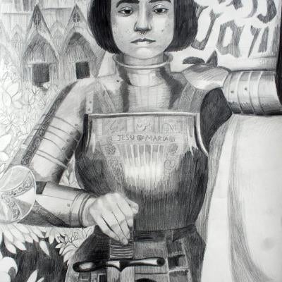 a drawing of a female knight