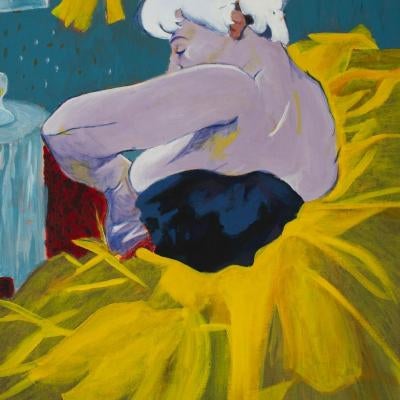 painting of a woman wearing a yellow skirt