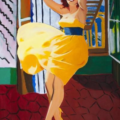 painting of a woman in a yellow dress