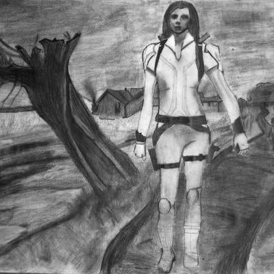 Drawing of a woman in the desert