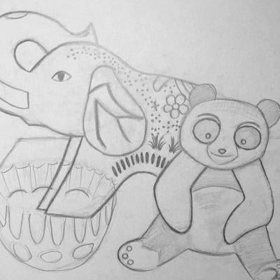 Drawing of stuffed animals