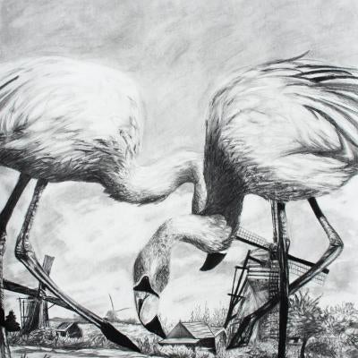 Drawing of flamingos
