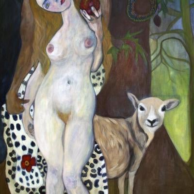 Painting of a woman and an animal