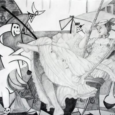 drawing of multiple figures, different art styles