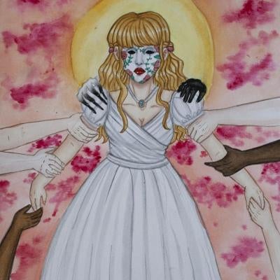 painting of a woman being pulled in different directions