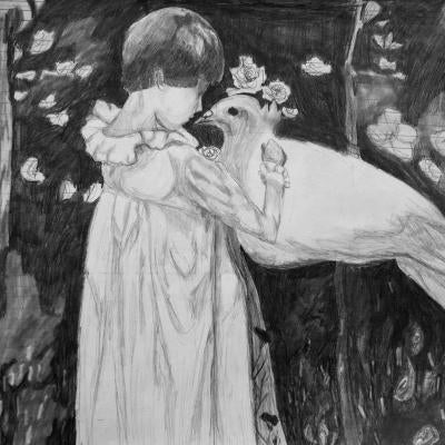 Drawing of a child and a bird
