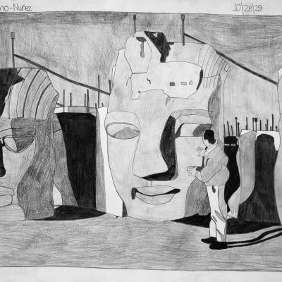 drawing of statues