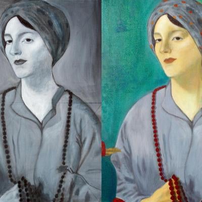 mixed grisaille underpainting, layered color acrylic