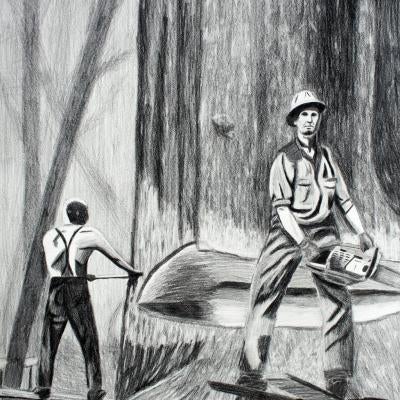 Drawing of lumberjacks
