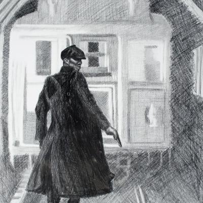 Drawing of a man with a gun
