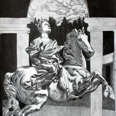 Drawing of a man on a horse