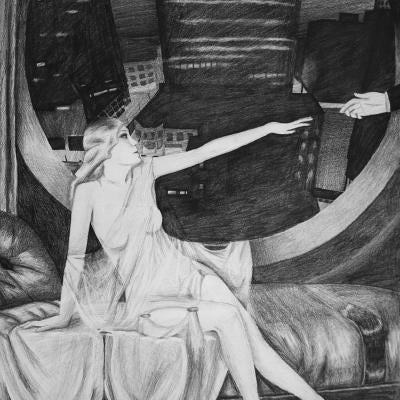 drawing of a woman in bed