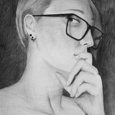 drawing of a woman with glasses