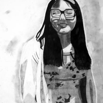 drawing of a girl with glasses