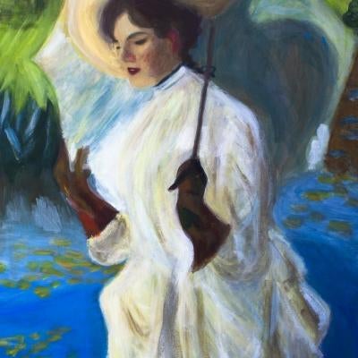 painting of a woman with an umbrella