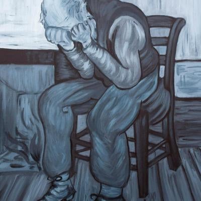 painting of a crying man