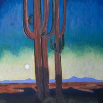 painting of cacti in the desert