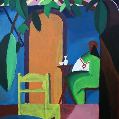 Painting of a room, chair
