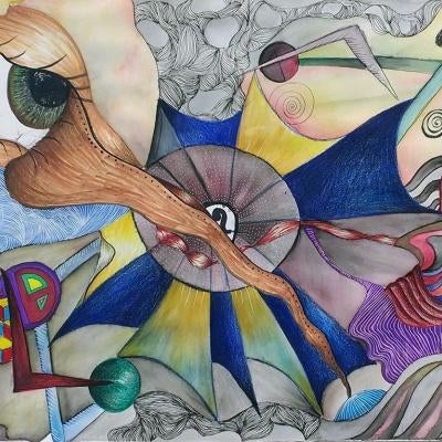 drawing of a many colorful shapes