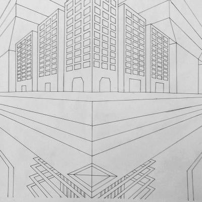 drawing of 3d shapes, building